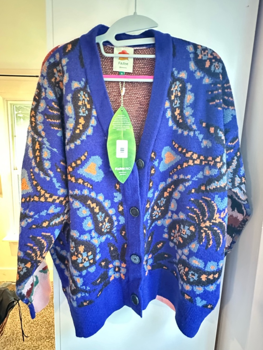 Farm Rio Toucans Scarf Mixed Prints Knit Cardigan S